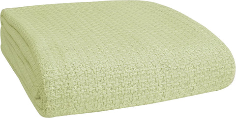 100% Cotton Breathable Blanket Full - Queen Size, Thermal , Perfect for Layering Any Bed for All Season, Teal Green