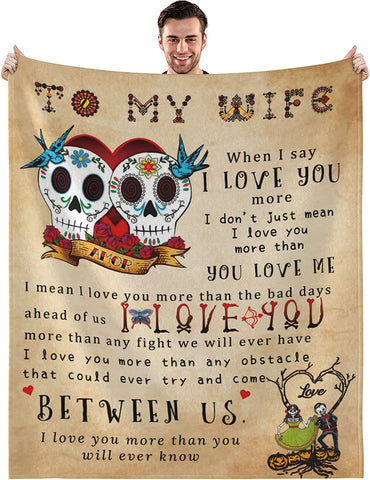 to My Wife Blanket from Husband, Gifts for Wife Wedding Anniversary Romantic Gifts for Her, Hallowen Christmas Valentines Birthday Gifts for Wife, Wife Blanket 50"x60"
