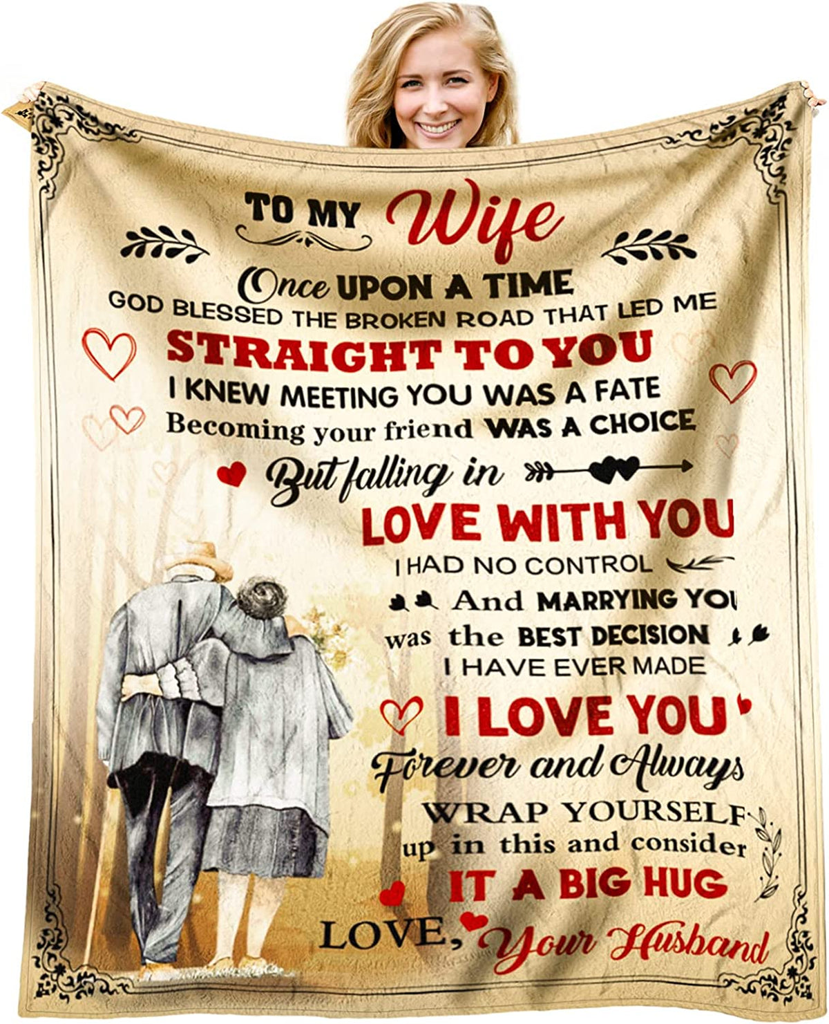 Wedding Anniversary Romantic Gift for Her Blanket, Mothers Day Birthday Gifts for Wife, Wife Gifts from Husband, Best Wife Birthday Gift Ideas, to My Wife Flannel Throw Blanket 60 x 50 inch