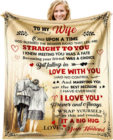 Wedding Anniversary Romantic Gift for Her Blanket, Mothers Day Birthday Gifts for Wife, Wife Gifts from Husband, Best Wife Birthday Gift Ideas, to My Wife Flannel Throw Blanket 60 x 50 inch