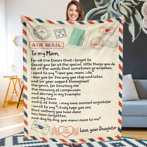Blanket Love Letter to My Mom Personalized Printed Air Mail Throw Blankets for Couch Sofa Bed Supersoft Flannel Throws Birthday Indoor Home Decor 60” x 80”