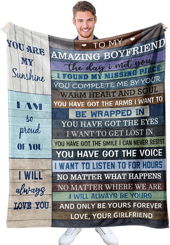 Boyfriend Gifts from Girlfriend, Birthday Valentine's Day Gifts for Boyfriend Him Men, 1 Year Anniversary Romantic Gifts for Boyfriend, To My Boyfriend Throw Blanket 60”x50”, Boyfriend Gift Ideas
