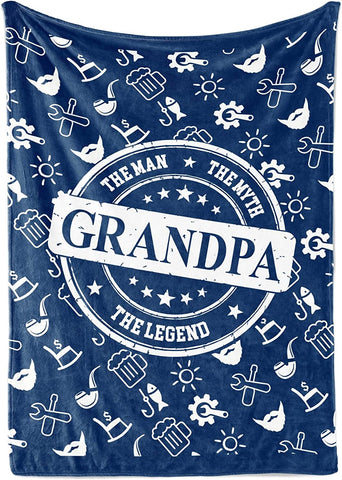 Gifts for Grandpa, Throw Blanket for Grandfather, Presents from Granddaughters Grandsons for Christmas, Birthday, Father's Day - 50" x 65" The Man Myth Legend