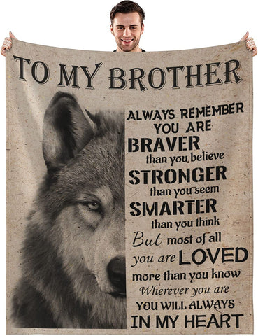 Gifts for Brother Blanket, Brother Gift from Sister - Brother Gifts - Brother Birthday Gift - Birthday Gifts for Men - Soft Flannel Throw Blankets for Bed Sofa Couch Travel Beach (Wolf, 50x60 in)