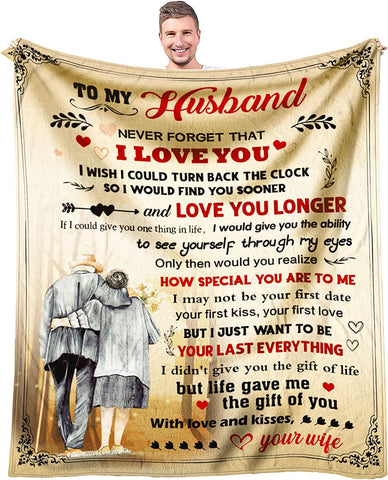 Wedding Anniversary Romantic Gift for Her Blanket, Mothers Day Birthday Gifts for Wife, Wife Gifts from Husband, Best Wife Birthday Gift Ideas, to My Wife Flannel Throw Blanket 60 x 50 inch