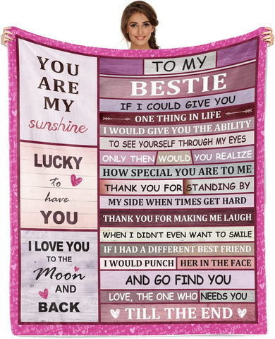 Bestie Blanket Best Friends for Women, Birthday Gifts for Best Friends Women Friendship Gifts for Female Girls Bestie BFF Soul Sister Gifts Ultra-Soft Cozy Flannel Throw Blanket 50"x60"