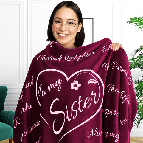Sisters Gifts from Sister, Mothers Day Gifts for Sister, Sister Gifts Blanket, Unique Birthday Gifts for Sister from Brother, Sister Gifts from Brother, Throw Blanket 65” x 50” (Purple)