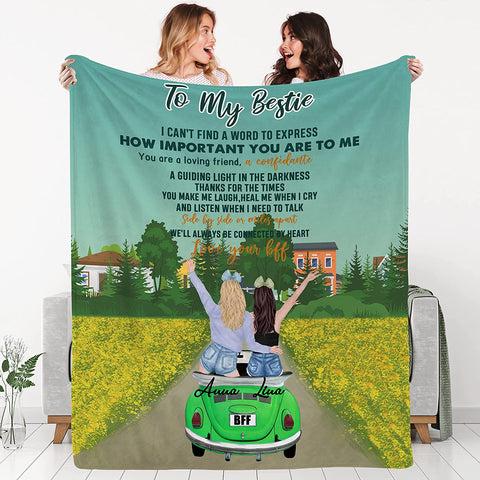 to My Besties Custom Friends Blanket with Many Characters,Change Hairstyles&Name Blankets,Personalized Friendship Blanket for Women,Best Friends,BFF, Bestie Birthday Gifts