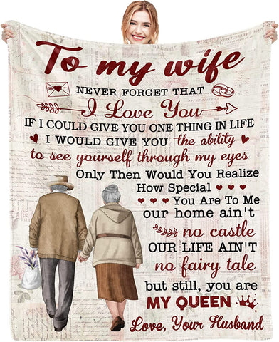 Gift for Wife Romantic Gifts for Her I Love You Anniversary Wedding Birthday Gifts Ideas for Women to My Wife Blanket Christmas Valentines Mothers Day Presents from Husband Throw Blanket 60"x 50"