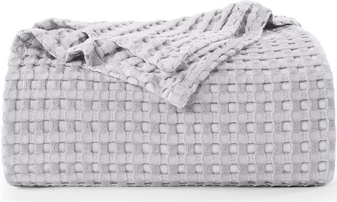 Bedding Cotton Waffle Blanket 300 GSM (White - 90x90 Inches) Soft Lightweight Breathable Bed Blanket Queen Size Layering Any Bed for All Season