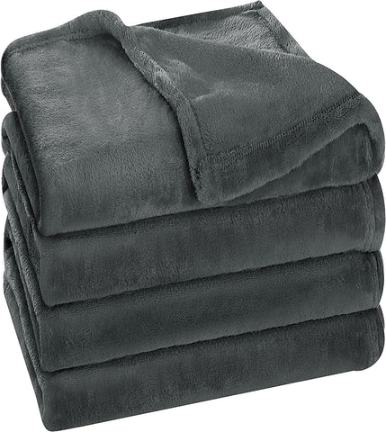 Bedding Fleece Blanket Queen Size Grey 300GSM Luxury Bed Blanket Anti-Static Fuzzy Soft Blanket Microfiber (90x90 Inches)