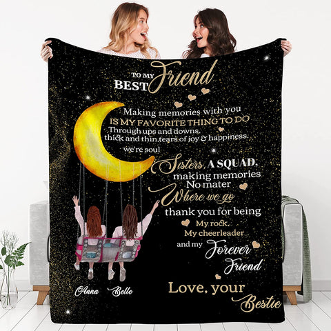 to My Besties Custom Friends Blanket with Many Characters,Change Hairstyles&Name Blankets,Personalized Friendship Blanket for Women,Best Friends,BFF, Bestie Birthday Gifts