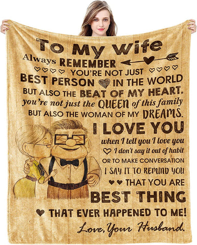 Anniversary Birthday Gift for Her Wife Gifts from Husband Romantic I Love You Weeding Gift for Women to My Wife Super Soft Flannel Throw Blankets for Christmas Valentines Mothers Day