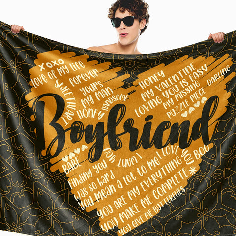 Boyfriend Blanket, Boyfriend Gifts, Best Boyfriend Ever, Love Sayings Flannel Blanket for Boyfriend, Soft Throw Blanket for Him, Gay Couple, BF, Man, Lovers - Blue 50 x 65 Inches