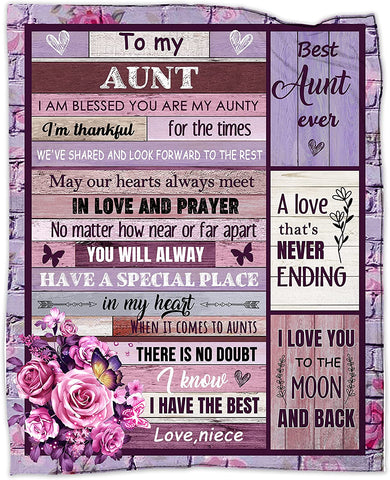 Auntie Gifts from Niece, Aunt Birthday Throw Blanket Gifts Soft Fleece Mother's Day Blankets for Travel Beach 50" x 60"