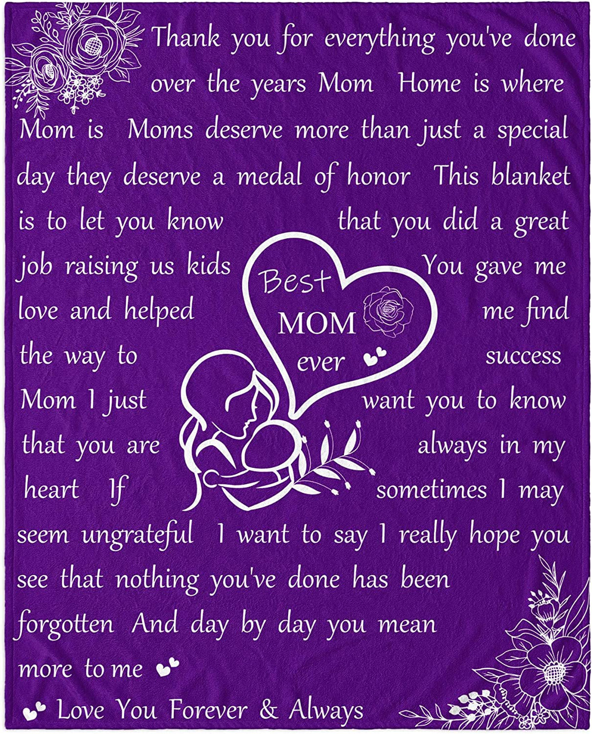 Mom Blanket Mother's Day Throw Blanket Gifts for Mom from Daughter Son Flower Butterfly Soft Flannel Lightweight Travel Plush Blankets Purple 40x50inch I Love You Mom