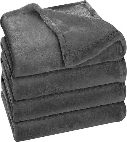 Bedding Fleece Blanket Queen Size Grey 300GSM Luxury Bed Blanket Anti-Static Fuzzy Soft Blanket Microfiber (90x90 Inches)