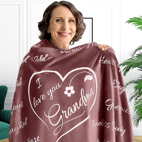 Mothers Day Gifts for Grandma, Gifts for Grandma Blanket, Grandma Gifts from Grandkids, Best Grandma Gifts, Grandma Birthday Gifts from Grandchildren, Throw Blanket 65”x50” (Purple)