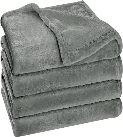 Bedding Fleece Blanket Queen Size Grey 300GSM Luxury Bed Blanket Anti-Static Fuzzy Soft Blanket Microfiber (90x90 Inches)