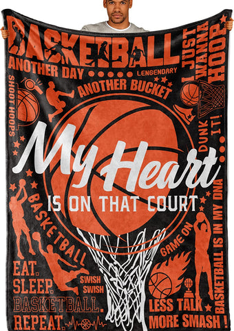 Basketball Blanket, Basketball Gifts, Basketball is My Favorite Season, Gift for Basketball Lovers, Basketball Coach, Basketball Mom, Dad, Daughter, Teens, Soft Throw Blanket 50"x65"…