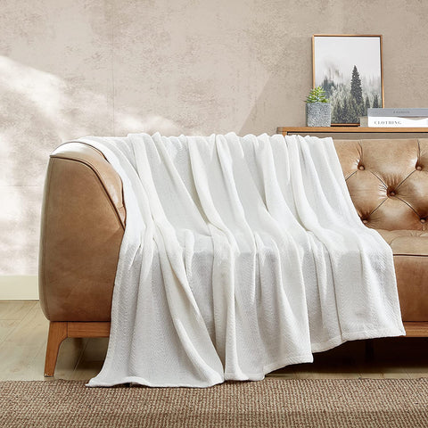 Queen Blanket, Lightweight Cotton Bedding, Home Decor for All Seasons (Herringbone Bone, Queen)