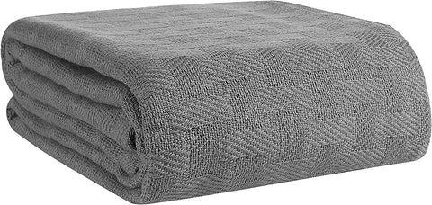 100% Cotton Bed Blanket, Breathable Bed Blanket Queen Size, Cotton Thermal Blankets Full - Queen Size, Perfect for Layering Any Bed for All Season - Charcoal Grey