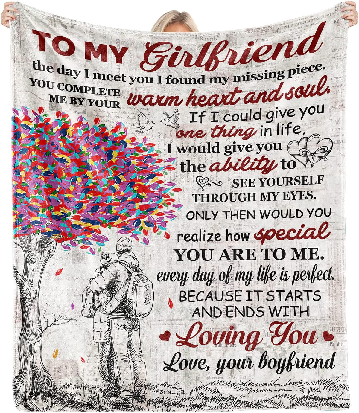 To My Girlfriend Blanket Girlfriend Gifts I Love You Blessing Sweet Sayings Quote Throw Blankets Birthday Gifts for Her Anniversary Soft Blankets for Bed Sofa and Couch 60x50 inch