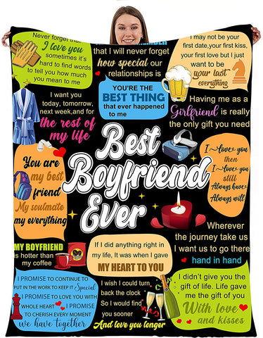 To My Boyfriend Blanket, Gifts for Boyfriend, Birthday Gifts for Him, Boyfriend Blanket 50"x60" Super Soft Cozy Flannel Throw for Men, Funny for Boyfriend