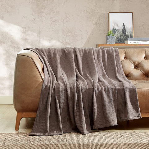 Queen Blanket, Lightweight Cotton Bedding, Home Decor for All Seasons (Herringbone Bone, Queen)