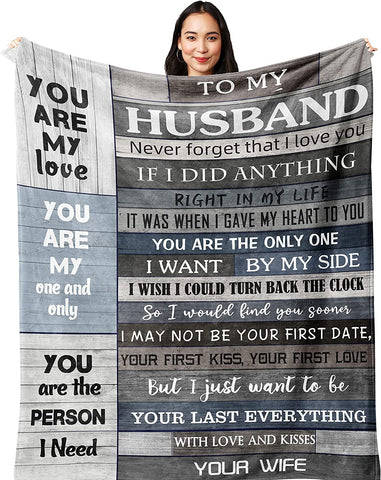 Gift for Him/Husband/Men,Husband Birthday Gift, Fathers Day Anniversary Valentines Gifts for Husband, Husband Gifts from Wife, Romantic Presents I Love You Gifts Blanket 60''x50''