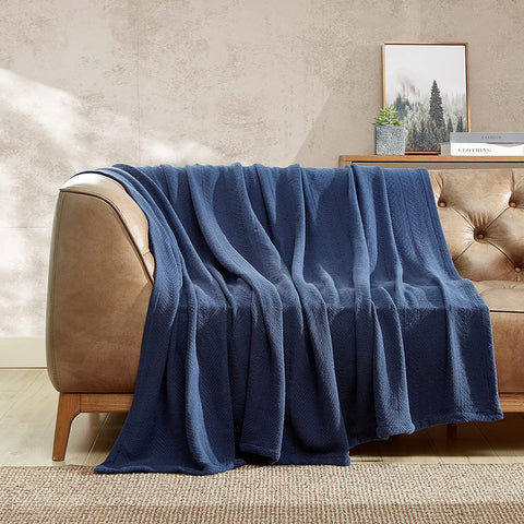Queen Blanket, Lightweight Cotton Bedding, Home Decor for All Seasons (Herringbone Bone, Queen)